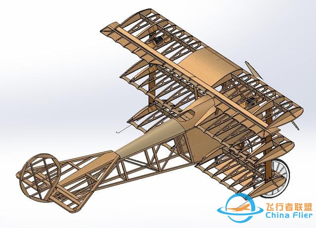 福克三翼机比例遥控航模飞机结构3D建模 Solidworks设计-2.jpg