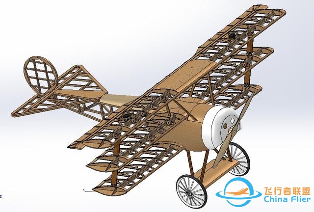 福克三翼机比例遥控航模飞机结构3D建模 Solidworks设计-1.jpg
