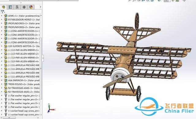 福克三翼机比例遥控航模飞机结构3D建模 Solidworks设计-4.jpg